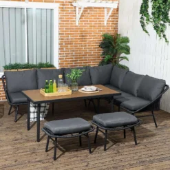 CRAFTTOWN 5-Piece Luxury Outdoor Rope Sofa Set – Spacious Patio Dining & Lounge with Customizable Cushions