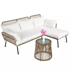 Crafttown Outdoor & Indoor L-Shaped 3-Seater Sofa Set with Ottoman and Side Table – Redefine Your Relaxation