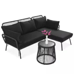 Crafttown Outdoor & Indoor L-Shaped 3-Seater Sofa Set with Ottoman and Side Table – The Ultimate in Relaxation and Style