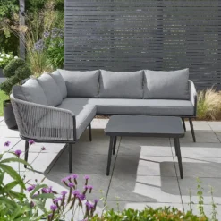 Crafttown Oasis L-Shaped Rope Sofa Set with Ottoman & Center Table – Stylish Outdoor Comfort