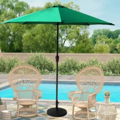 9ft Outdoor Patio Umbrella Waterproof & Fade-Resistant with Center Pole Stand for Garden, Poolside(Green)