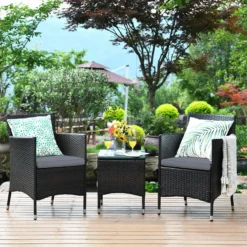 Wicker Rattan Patio Ottoman (Dark Brown/Turquoise)