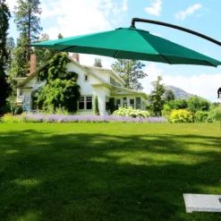 9 Ft Outdoor Offset Cantilever Umbrella with Marble Base & Crank Handle for Poolside Area (Green)