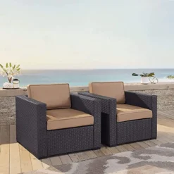 Crafttown 2-Piece Outdoor Patio Bistro Set with Beige Cushions, Powder-Coated Iron Frame, and Handwoven Rattan for Patios, Balconies, Gardens & Indoor Spaces