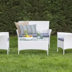 Crafttown 4-Piece Wicker Patio Set with Cushions – White, Weather-Resistant, and Easy to Maintain