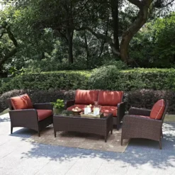 Premium Designer 4-Piece Outdoor Wicker Patio Sofa Set with Cushions & Glass Table
