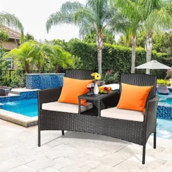 Crafttown Bistro Patio Set with Waterproof Cushions & Glass Table | Durable HDPE Rattan, Powder-Coated Iron Frame | Customizable Outdoor Furniture for Courtyards, Gardens, and Poolside