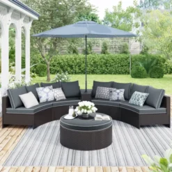 4 -Piece Waterproof Wicker Patio Furniture Set – Dark Brown & Beige