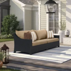 Crafttown 3-Seater Wicker Patio Sofa Set – Weather-Resistant, Beige Cushions for Balcony, Garden & Poolside