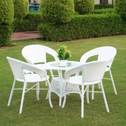 5-Piece HDPE Rattan Wicker Outdoor Chair and Table Set for Garden, Balcony, and Terrace