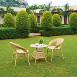 Premium Outdoor Patio Seating Set | Garden, Balcony, Terrace & Poolside Metal Chair & Table Set | Weather-Resistant Beige Finish