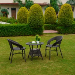 Premium Designer Outdoor Patio Seating Set | Garden, Balcony, Terrace & Poolside Metal Chair & Table Set | Weather-Resistant Dark Brown & Black Finish