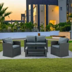 Crafttown 4-Piece Rattan Outdoor Furniture Set – Stylish & Durable with Customizable Cushions, Ideal for Patios, Gardens, and Poolside