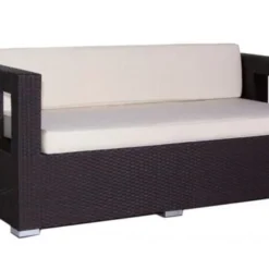 Crafttown 3-Seater Wicker Loveseat Sofa with Cream Waterproof Cushions, Powder-Coated Iron Frame for Patios, Balconies & Gardens
