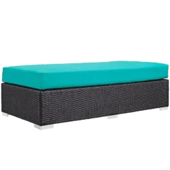 Convene Outdoor Patio Ottoman with Waterproof Cushion – Stylish Rattan & Powder-Coated Iron Frame, Customizable in Turquoise & Dark Brown