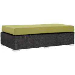Convene Outdoor Patio Ottoman with Waterproof Cushion – Stylish Rattan & Powder-Coated Iron Frame, Customizable in Green & Dark Brown