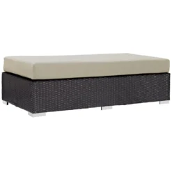 Convene Outdoor Patio Ottoman – Dark Brown Rattan & Powder-Coated Iron with Green Waterproof Cushion, Customizable
