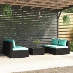Modern Rattan Wicker Outdoor Sectional Sofa Set with Waterproof Cushions and Coffee Table