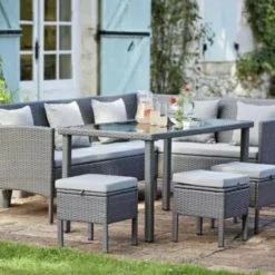 Grey Modular Sofa Set | Luxury Patio, Balcony & Garden Seating with Grey Cushions