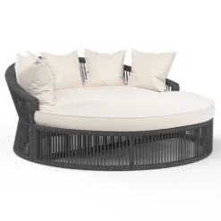 Modern Outdoor Rope Daybed with Cream Cushions & Powder-Coated Iron Frame – Stylish, All-Weather, and Easy to Clean