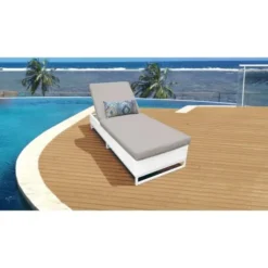White Wicker Adjustable Lounge Chair | Luxury Poolside, Garden & Patio Seating with Grey Cushions