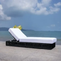 Black Rope Sun Lounger with White Cushion for Poolside, Garden, Terrace & Rooftop | 300kg Weight Capacity | Crafttown