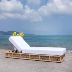 Beige Rope Sun Lounger with White Cushion for Poolside, Garden, Terrace & Rooftop | 300kg Weight Capacity | Crafttown