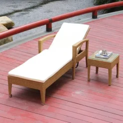 Beige Wicker Lounge Set | Luxury Garden, Patio, Terrace & Poolside Seating with White Cushions