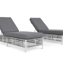 2-Piece Light Grey Rope Chaise Lounge Set with Grey Cushions for Garden, Patio, Balcony & Outdoor Spaces | Crafttown