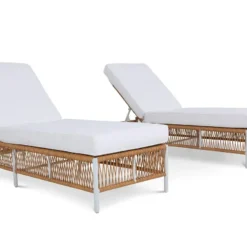 2-Piece Beige Rope Chaise Lounge Set with White Cushions for Garden, Patio, Balcony & Outdoor Spaces | Crafttown
