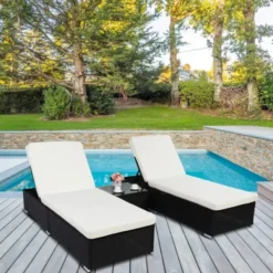 Black Wicker Lounge Set | Luxury Garden, Patio, Terrace & Poolside Seating with White Cushions