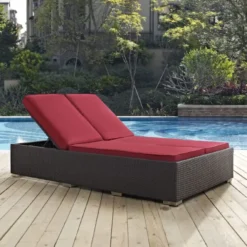 Dark Brown Wicker Chaise Lounge Set | Luxury Patio & Poolside Seating with White Cushions