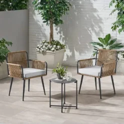 CRAFTTOWN 3-Piece Patio Bistro Set | Weather-Resistant Garden/Balcony/Terrace Seating | Metal Frame with Rope Chairs & Table