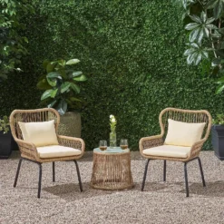 CRAFTTOWN 3-Piece Patio Rope Furniture Set | Beige Frame with Cream Cushions | Weather-Resistant Outdoor Seating for Balcony/Garden/Yard