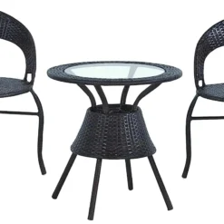 Black Rattan Wicker 4-Piece Outdoor Patio Furniture Set , Powder-Coated Iron Frame for Garden, Poolside & Backyard