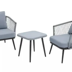 CRAFTTOWN 2-Piece Single Seater Rope Chair Set with Center Table | Grey Frame | Stylish & Durable Outdoor Seating for Balcony, Garden & Terrace