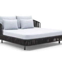 Modern Outdoor Rope Daybed with White Cushions & Powder-Coated Iron Frame – Stylish, All-Weather, and Easy to Clean