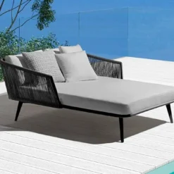 Modern Outdoor Rope Sofa Set with Grey Cushions & Powder-Coated Iron Frame – All-Weather, Comfortable, and Easy to Clean