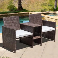 3-Piece Rattan Wicker Sofa Set with Cushions & Glass Table for Garden, Porch, Patio & Outdoor Spaces | Crafttown