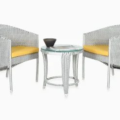 White & Black Rattan Wicker 3-Piece Bistro Set with Yellow Cushions, Powder-Coated Iron Frame for Balcony, Patio & Garden
