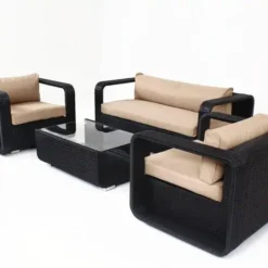 Crafttown Modular Outdoor Sectional Sofa Set – Customizable Rattan Wicker Furniture with Cushions & Glass Coffee Table