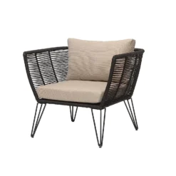 Crafttown 1-Seater Rope Loveseat - Black with Cream Cushion, Powder Coated Iron Frame, Waterproof Cushions, Comfortable Patio Furniture
