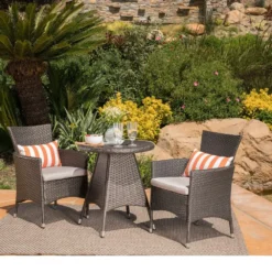 3-Piece Rattan Wicker Sofa Set with Cushions & Glass Table for Garden, Balcony, Patio, & Outdoor Spaces | Crafttown