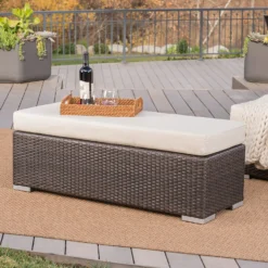Crafttown Outdoor Park Bench | UV-Resistant HDPE Rattan & Wicker, Powder-Coated Iron Frame, Waterproof Cream Cushions | Stylish & Comfortable 2-Seater for Garden, Patio, Balcony