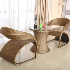 Crafttown 3-Piece Patio Set with Glass Table & Cushions | Handwoven HDPE Rattan, Powder-Coated Iron Frame | Comfortable Outdoor Furniture for Balcony, Garden & Patio