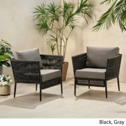 CRAFTTOWN 2 Single Seater Rope Sofa Set – Black Frame, Grey Cushions, Perfect for Garden & Balcony, Durable Indoor/Outdoor Seating