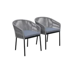 CRAFTTOWN 2 Single Seater Sofa Set – Grey Rope Chairs with Waterproof Cushions, Powder-Coated Iron Frame, Perfect for Garden or Balcony Use
