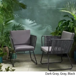 CRAFTTOWN 2 Single Seater Rope Chair Set – Black Frame, Grey Cushions, Weather-Resistant, Perfect for Garden, Balcony, or Indoor Use