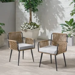 CRAFTTOWN 2 Single Seater Rope Chair Set | Beige & Grey | All-Weather Indoor & Outdoor Seating