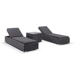 Black Wicker Chaise Lounge Set | Luxury Garden, Patio & Poolside Seating with Black Cushions and Side Table